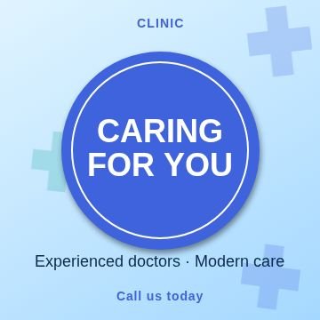 Clinic and health Circle badge post template, 1080 by 1080